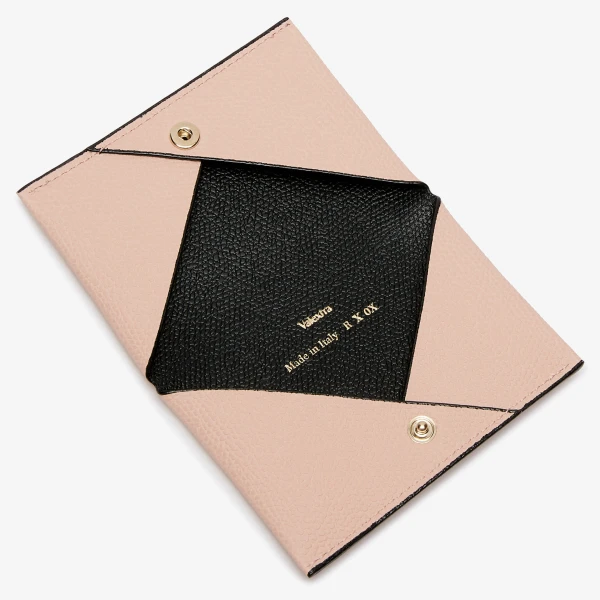 Valextra Card Case with Button in Bonne Mine Pink and Black | Wallets & Purses | Luxury Shoes 