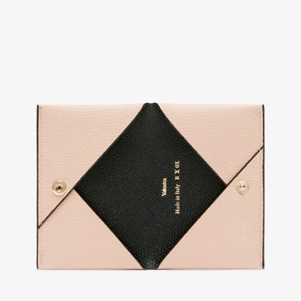 Valextra Card Case with Button in Bonne Mine Pink and Black | Wallets & Purses | Luxury Shoes 