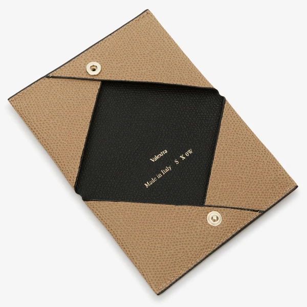 Valextra Card Case with Button in Cashmere Beige and Black | Wallets & Purses | Luxury Shoes 
