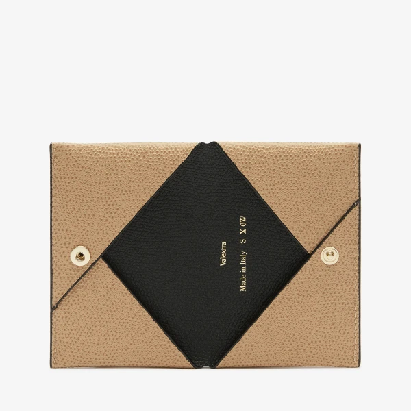 Valextra Card Case with Button in Cashmere Beige and Black | Wallets & Purses | Luxury Shoes 
