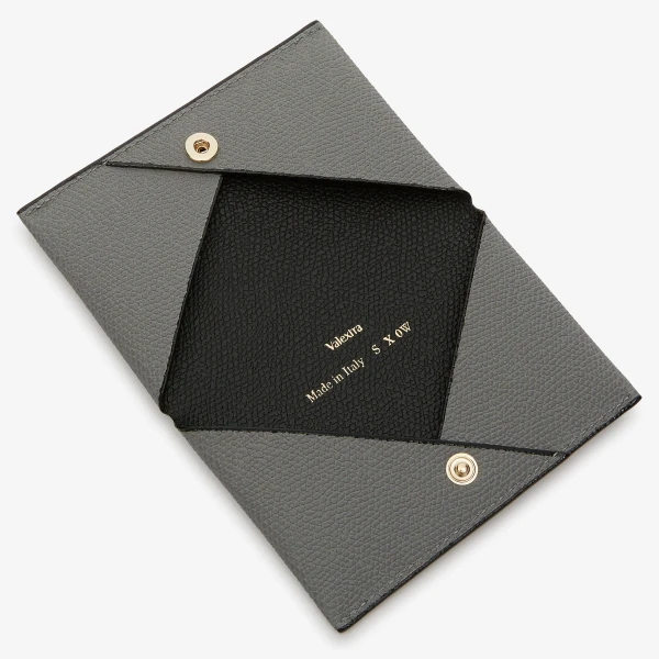 Valextra Card Case with Button in Cement Grey and Black | Wallets & Purses | Luxury Shoes 
