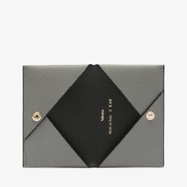 Valextra Card Case with Button in Cement Grey and Black | Wallets & Purses | Luxury Shoes 