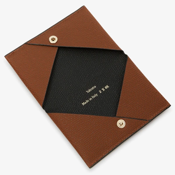 Valextra Card Case with Button in Chocolate Brown and Black | Wallets & Purses | Luxury Shoes 