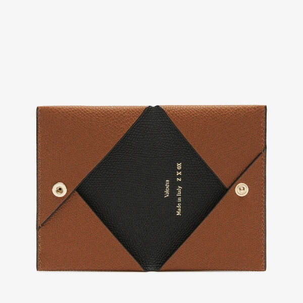 Valextra Card Case with Button in Chocolate Brown and Black | Wallets & Purses | Luxury Shoes 