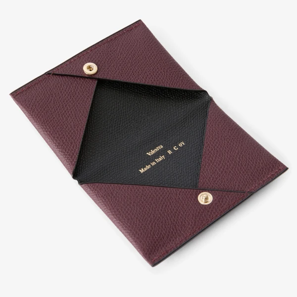 Valextra Card Case with Button in Claret Red and Black | Wallets & Purses | Luxury Shoes 