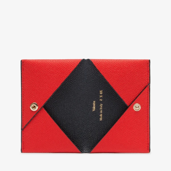 Valextra Card Case with Button in Crimson Red and Black | Wallets & Purses | Luxury Shoes 