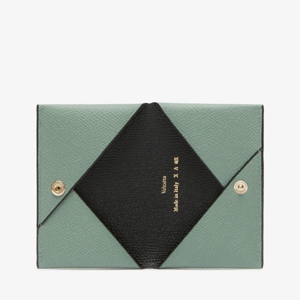 Valextra Card Case with Button in Eucalyptus Green and Black | Wallets & Purses | Luxury Shoes 