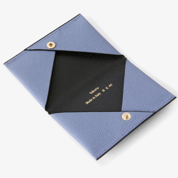 Valextra Card Case with Button in Hydrangea Blue and Black | Wallets & Purses | Luxury Shoes 