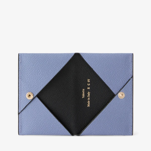Valextra Card Case with Button in Hydrangea Blue and Black | Wallets & Purses | Luxury Shoes 