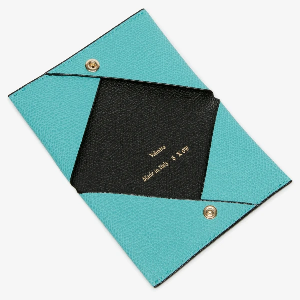 Valextra Card Case with Button in Ocean Blue and Black | Wallets & Purses | Luxury Shoes 