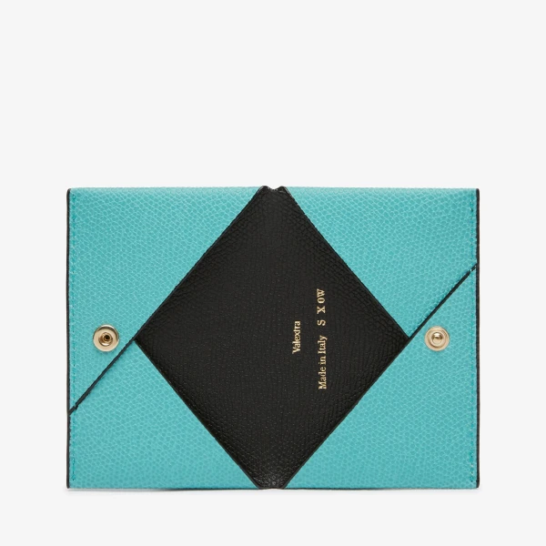 Valextra Card Case with Button in Ocean Blue and Black | Wallets & Purses | Luxury Shoes 