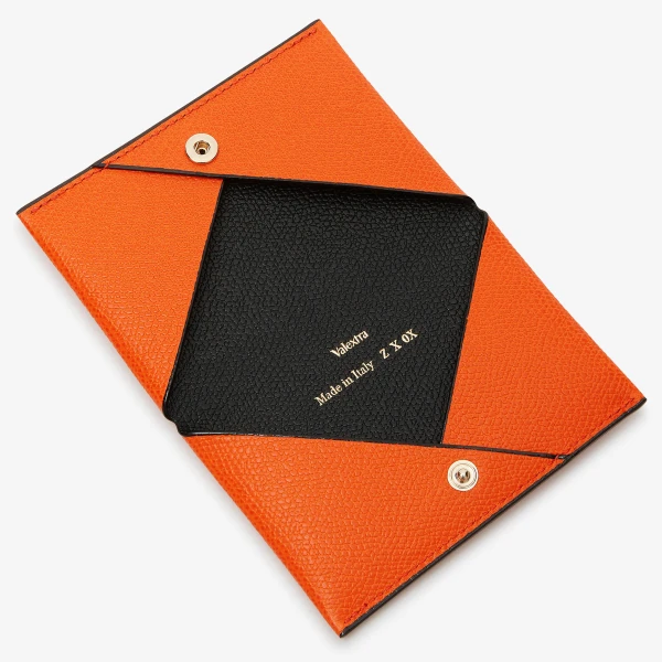 Valextra Card Case with Button in Orange and Black | Wallets & Purses | Luxury Shoes 