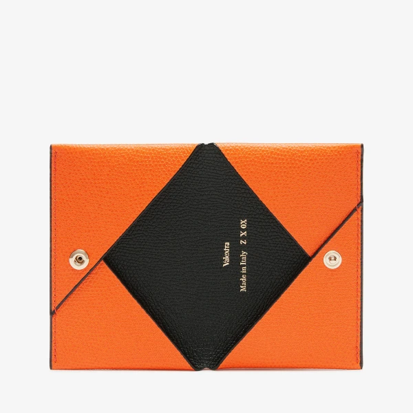 Valextra Card Case with Button in Orange and Black | Wallets & Purses | Luxury Shoes 