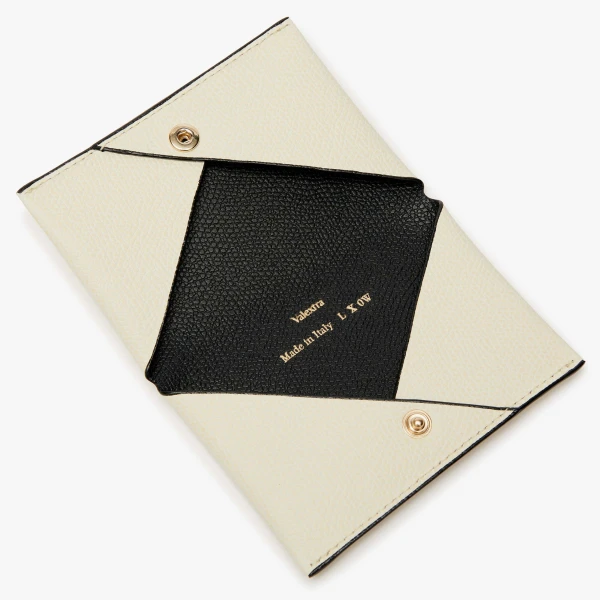 Valextra Card Case with Button in Pergamena White and Black | Wallets & Purses | Luxury Shoes 