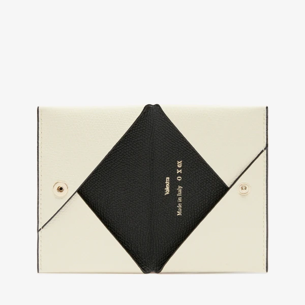 Valextra Card Case with Button in Pergamena White and Black | Wallets & Purses | Luxury Shoes 