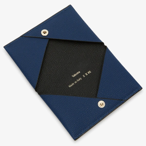 Valextra Card Case with Button in Sapphire Blue and Black | Cases | Luxury Shoes 