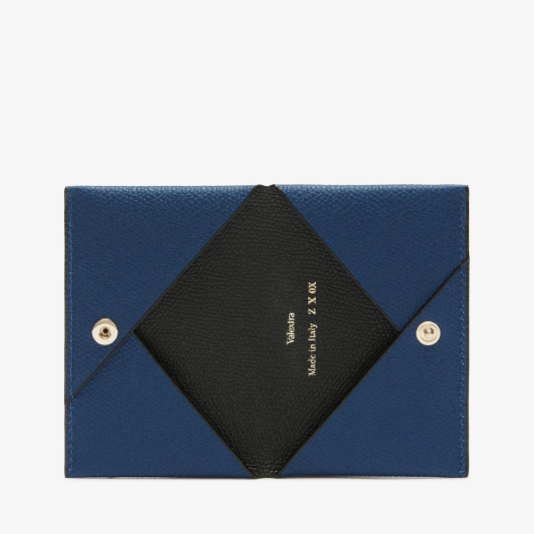 Valextra Card Case with Button in Sapphire Blue and Black | Cases | Luxury Shoes 