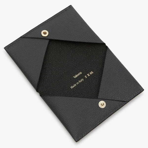 Valextra Card Case with Button in Smokey Grey and Black | Wallets & Purses | Luxury Shoes 