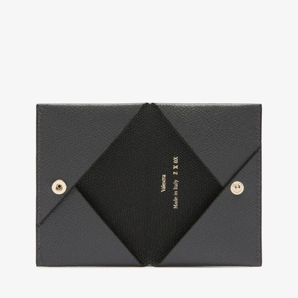 Valextra Card Case with Button in Smokey Grey and Black | Wallets & Purses | Luxury Shoes 