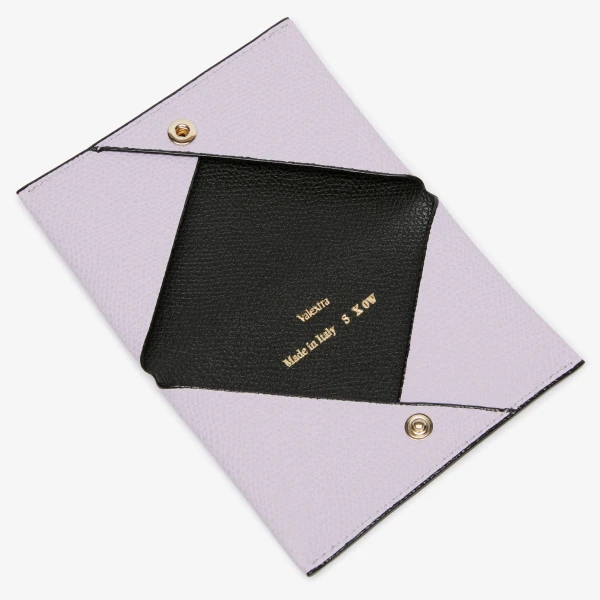 Valextra Card Case with Button in Wisteria Pink and Black | Wallets & Purses | Luxury Shoes 