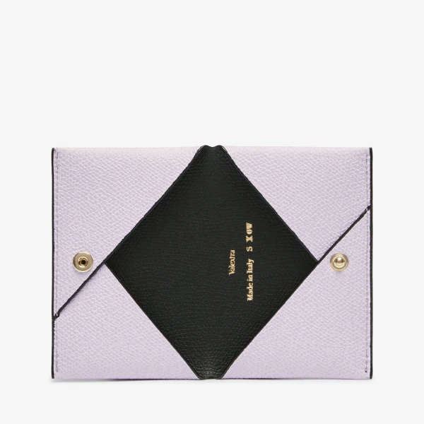 Valextra Card Case with Button in Wisteria Pink and Black | Wallets & Purses | Luxury Shoes 