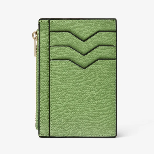 Valextra Card Holder 3CC with Zip in Aloe Green | Wallets & Purses | Luxury Shoes 
