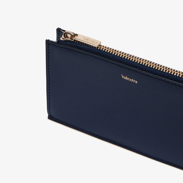 Valextra Card Holder 3CC with Zip in Dark Blue | Wallets & Purses | Luxury Shoes 
