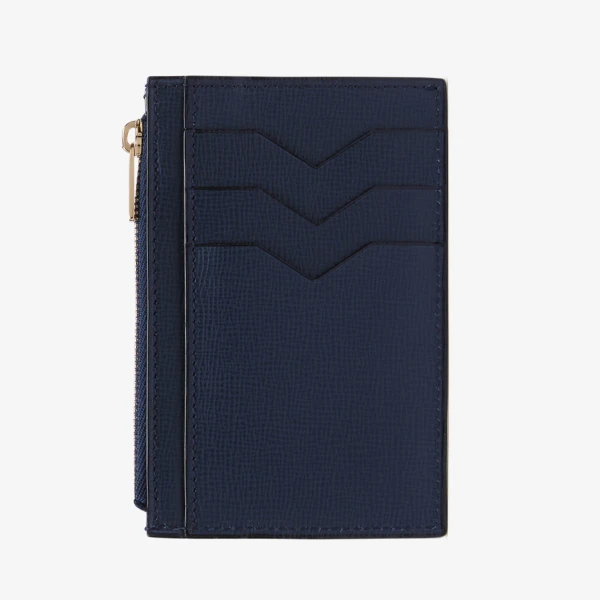 Valextra Card Holder 3CC with Zip in Dark Blue | Wallets & Purses | Luxury Shoes 