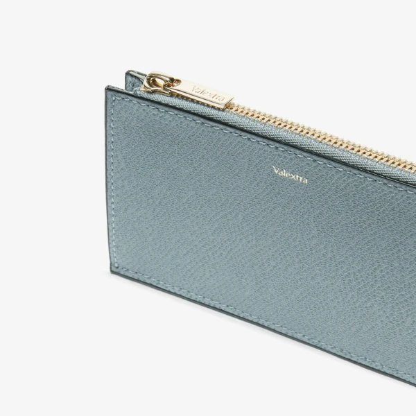 Valextra Card Holder 3CC with Zip in Smokey Blue | Wallets & Purses | Luxury Shoes 