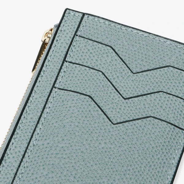 Valextra Card Holder 3CC with Zip in Smokey Blue | Wallets & Purses | Luxury Shoes 
