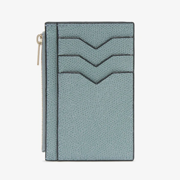 Valextra Card Holder 3CC with Zip in Smokey Blue | Wallets & Purses | Luxury Shoes 