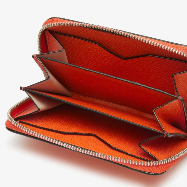 Valextra Card Holder Zip Around in Lobster Red | Wallets & Purses | Luxury Shoes 