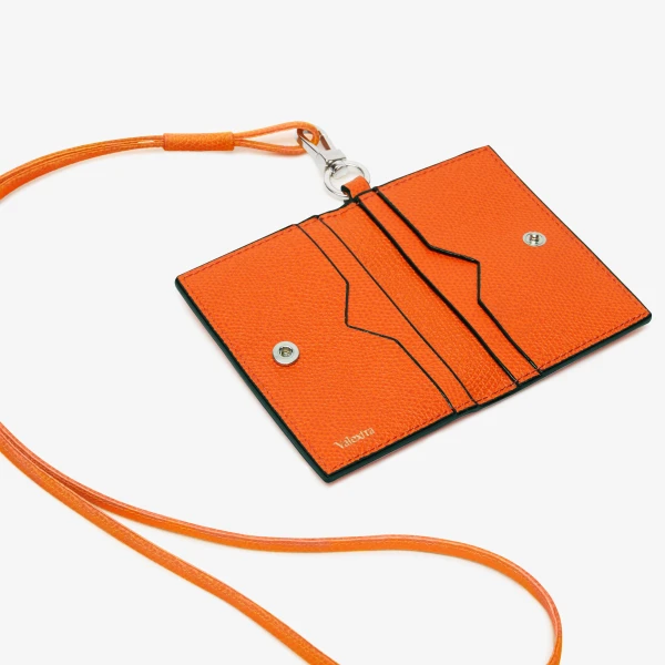 Valextra Card Holder with Lanyard in Lobster Red | Wallets & Purses | Luxury Shoes 