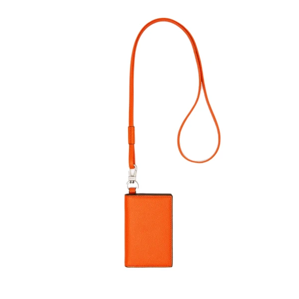 Valextra Card Holder with Lanyard in Lobster Red | Wallets & Purses | Luxury Shoes 