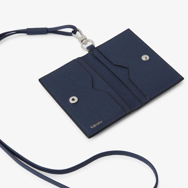 Valextra Card Holder with Lanyard in Sapphire Blue | Wallets & Purses | Luxury Shoes 