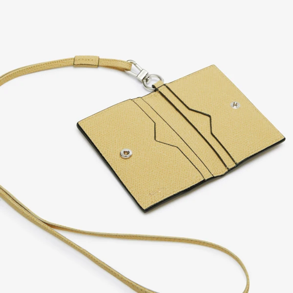 Valextra Card Holder with Lanyard in Vanilla Yellow | Wallets & Purses | Luxury Shoes 