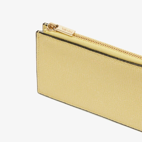 Valextra Card Holder with Zip Pocket 3CC in Vanilla Yellow and Cement Grey | Wallets & Purses | Luxury Shoes 