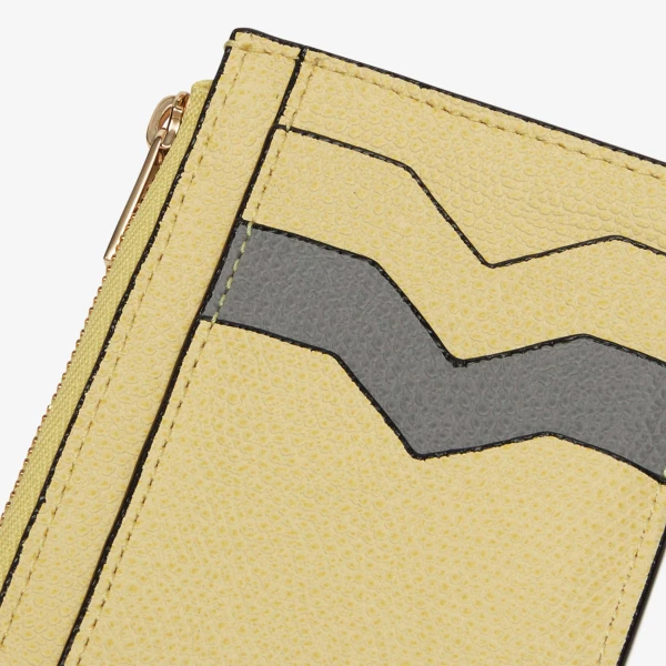 Valextra Card Holder with Zip Pocket 3CC in Vanilla Yellow and Cement Grey | Wallets & Purses | Luxury Shoes 