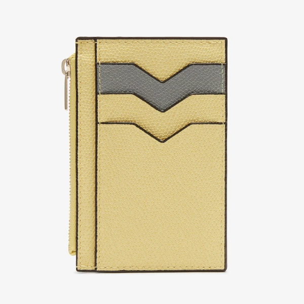 Valextra Card Holder with Zip Pocket 3CC in Vanilla Yellow and Cement Grey | Wallets & Purses | Luxury Shoes 