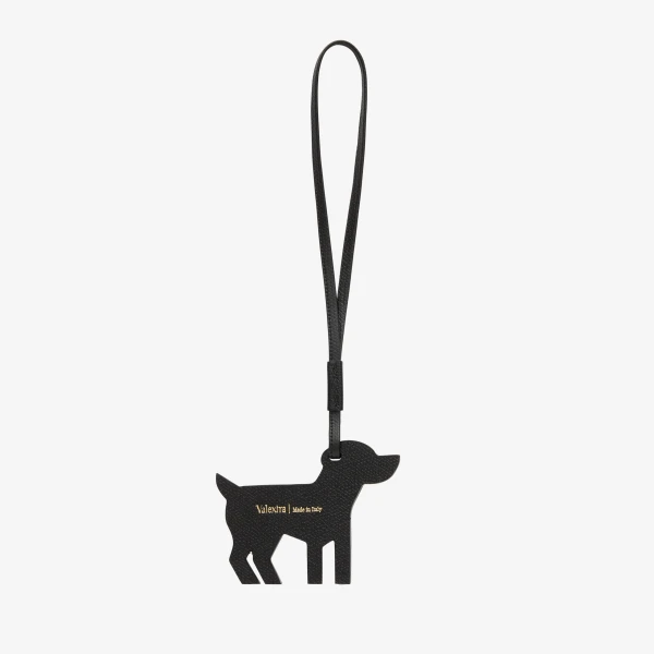 Valextra Dog Charm in Pergamena White and Black | Bag charms | Luxury Shoes 