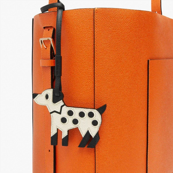 Valextra Dog Charm in Pergamena White and Black | Bag charms | Luxury Shoes 