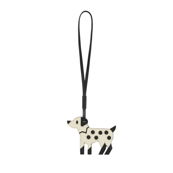 Valextra Dog Charm in Pergamena White and Black | Bag charms | Luxury Shoes 