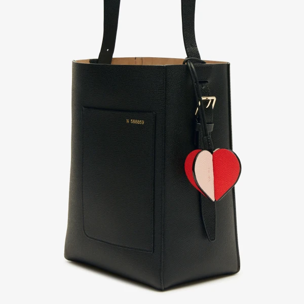 Valextra Heart Charm in Bonne Mine Pink, Crimson Red and Black | Bag charms | Luxury Shoes 