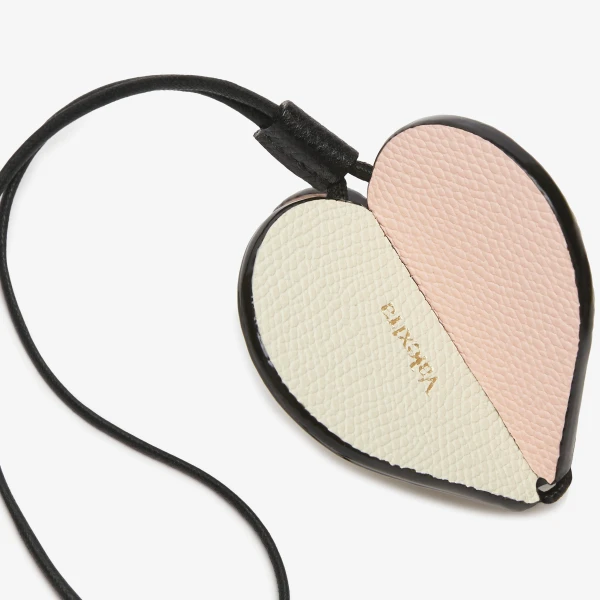 Valextra Heart Charm in Pergamena White, Bonne Mine Pink and Black | Bag charms | Luxury Shoes 