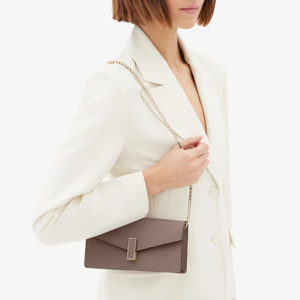Valextra Iside Clutch with Chain Bag in Sahara Brown | Clutch Bags | Luxury Shoes 