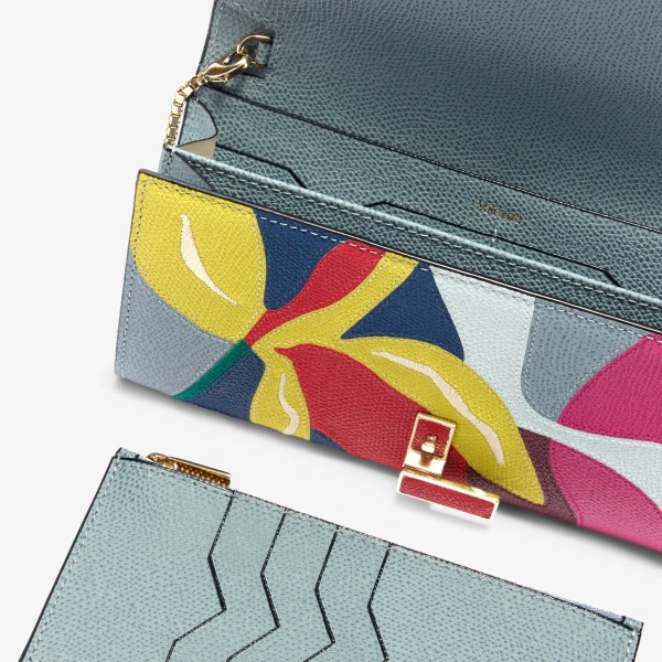 Valextra Iside Continental Lily Purse with Chain in Niagara and Colour Mix | Wallets & Purses | Luxury Shoes 