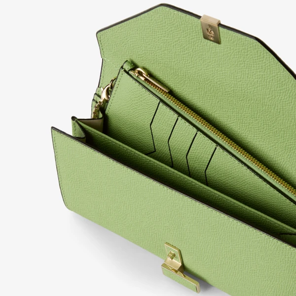 Valextra Iside Continental Purse with Chain in Aloe Green | Wallets & Purses | Luxury Shoes 