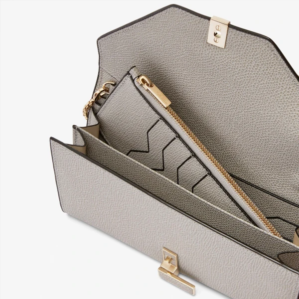 Valextra Iside Continental Purse with Chain in Ash Grey | Wallets & Purses | Luxury Shoes 