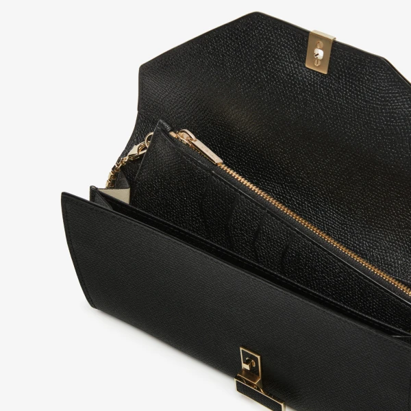 Valextra Iside Continental Purse with Chain in Black | Wallets & Purses | Luxury Shoes 