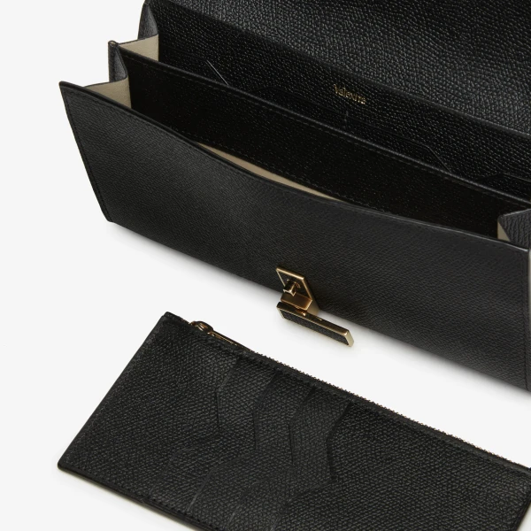 Valextra Iside Continental Purse with Chain in Black | Wallets & Purses | Luxury Shoes 